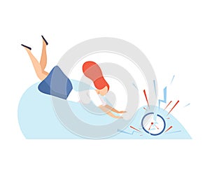 Woman is trying to catch a watch. Vector illustration.