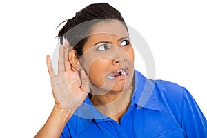 Woman trying to listen photo