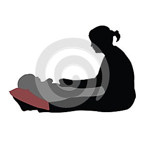 A woman trying to sleep the baby, body silhouette vector