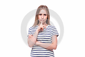 woman with tsss gesture photo