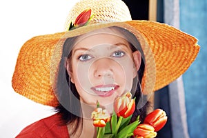 Woman with tulips photo