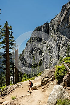 Woman Turns the Corner of a Switchback on the way Down from Yosemite Falls