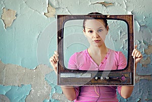 Woman in tv frame