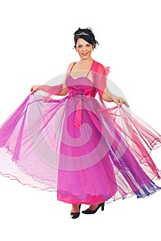 Woman twirl her pink dress