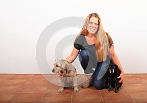 Woman with two dogs