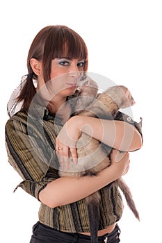 Woman with two ferrets