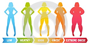 Woman types obesity Girl with low and high BMI index. Fatness concept.