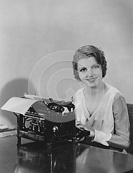 Woman typing a document