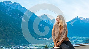 Woman in Tyrol town, Austria, outdoor portrait