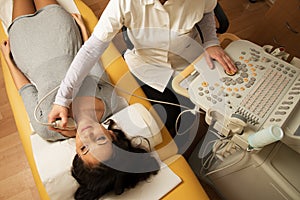 Woman at ultrasound examination