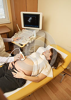 Woman on ultrasound examination