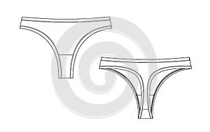 Woman underwear Thong pants technical sketches