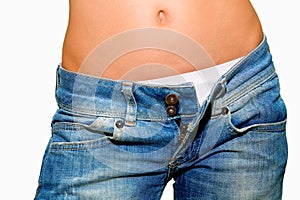 Woman with unfastened jeans