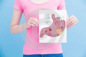 Woman with unhealth stomach