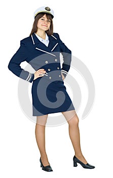 Woman in uniform of sea captain standing