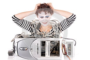 Woman upset with computer