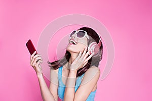 Woman use phone listen music