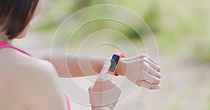 Woman use wearable smart watch