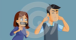 Woman Using Bad Language in Couple Quarrel Fight Vector Illustration