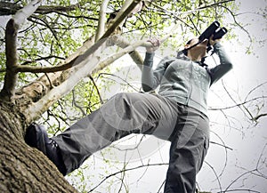 Woman using binoculars