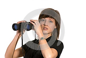 Woman using binoculars