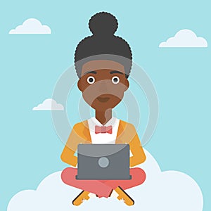 Woman using cloud computing technology.