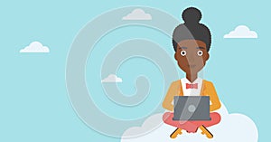 Woman using cloud computing technology.