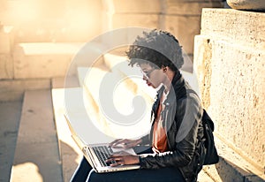 Woman using computer photo