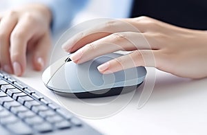 Woman using computer mouse. Generate Ai