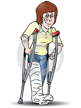 Woman using crutch photo