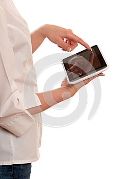 Woman using digital tablet computer