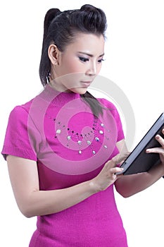 Woman using digital tablet computer