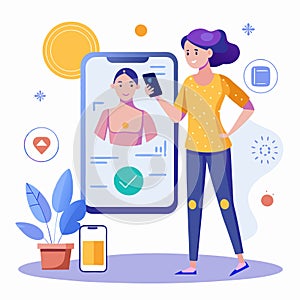 Woman using facial recognition on her smartphone