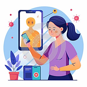 Woman using facial recognition on her smartphone. (1