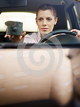 Woman using global positioning system