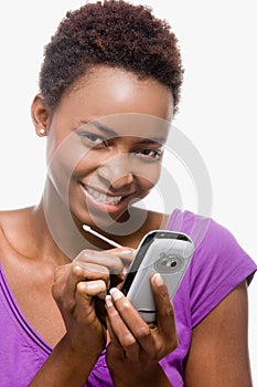 Woman using handheld computer