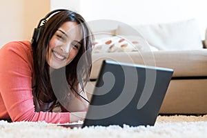 Woman using headphones