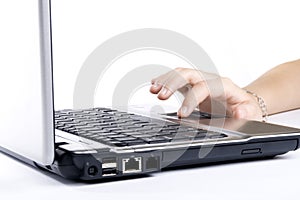 Woman using laptop computer