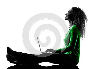 Woman using laptop Computers silhouette isolated