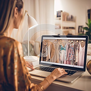 Woman using laptop for shopping online .Shopping online concept.