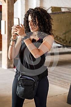 Woman using a mobile phone.