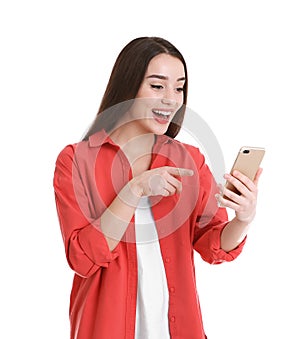 Woman using mobile phone for video chat