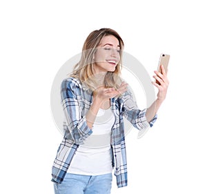 Woman using mobile phone for video chat