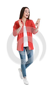 Woman using mobile phone for video chat