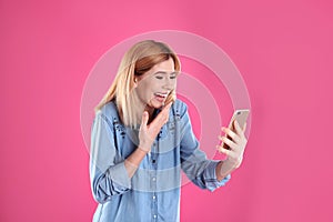 Woman using mobile phone for video chat