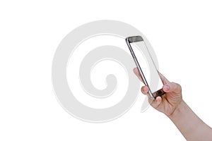 Woman using mobile smart phone isolated on white background,clipping path