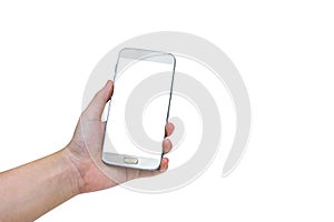 Woman using mobile smart phone isolated on white background,clipping path