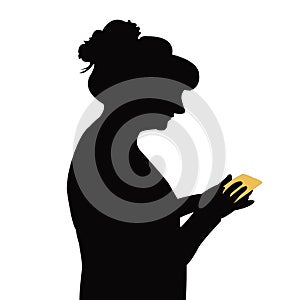 A woman using phoe, head silhouette vector photo