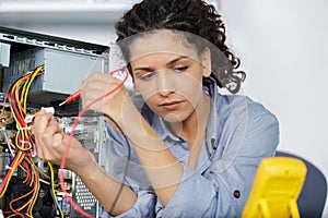 woman using power supply for computer