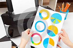 Woman using the printer to scanning and printing document